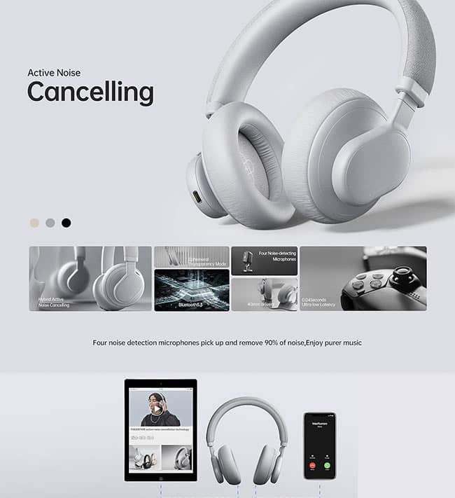 Headset Bianco Inalambrico Fingertime ANC-01 BI-ANC-001GRS Color Gris