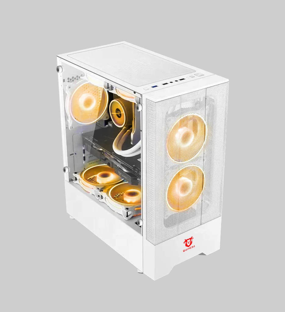 Case Gamer Quimera QM-AXT-LC63-WHT Sin Ventiladores Con Vidrio Templado Color Blanco