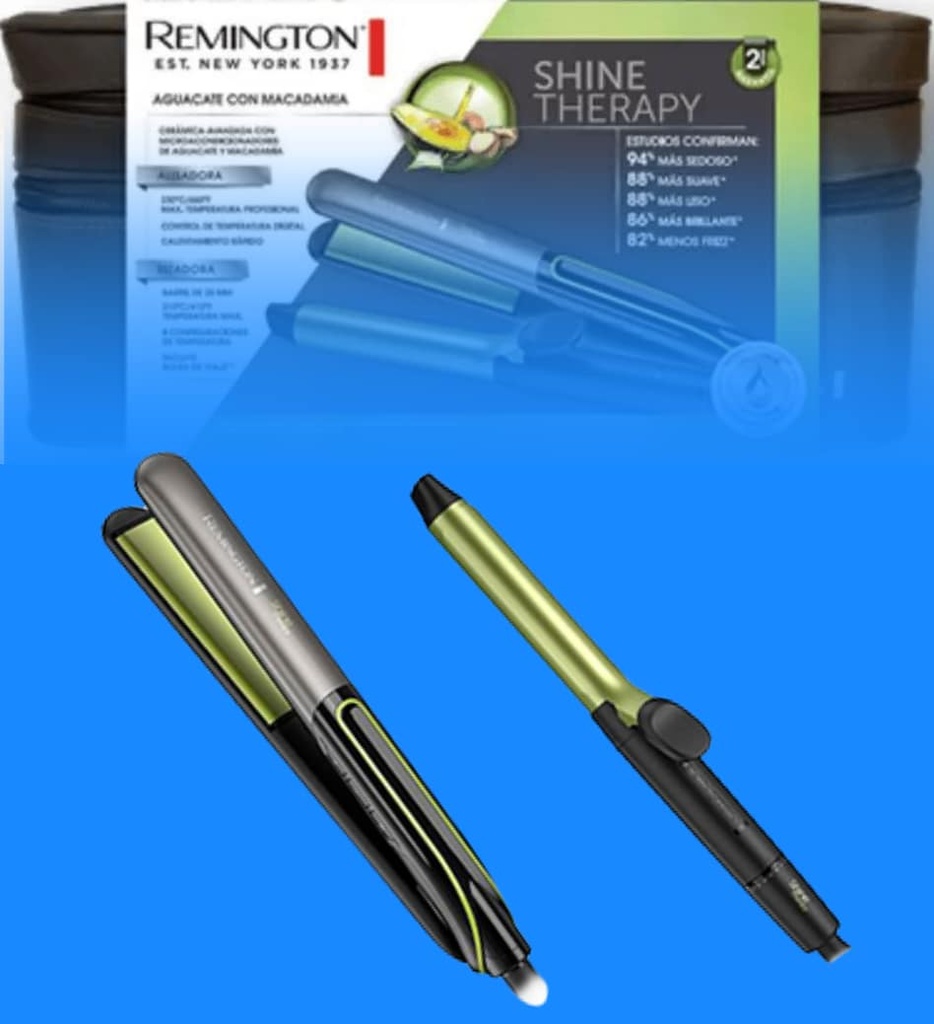 Combo Shine Therapy Remington Plancha Alisadora Y Rizador de Aguacate y Macadamia