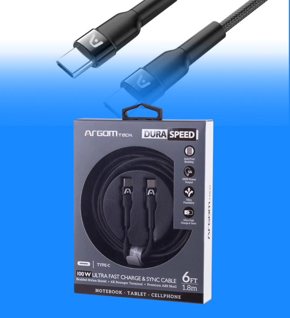 Cable Argom ARG-CB-0049BK Tipo C a Tipo C 100W Nylon Color Negro