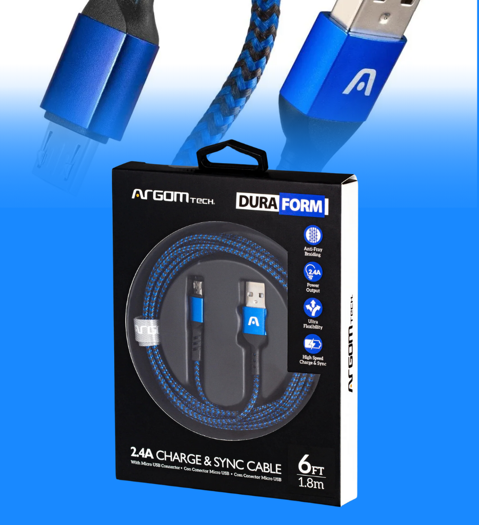 Cable Argom ARG-CB-0021BL Micro USB a USB 2.0 Nylon Trenzado 1.8mts Color Azul