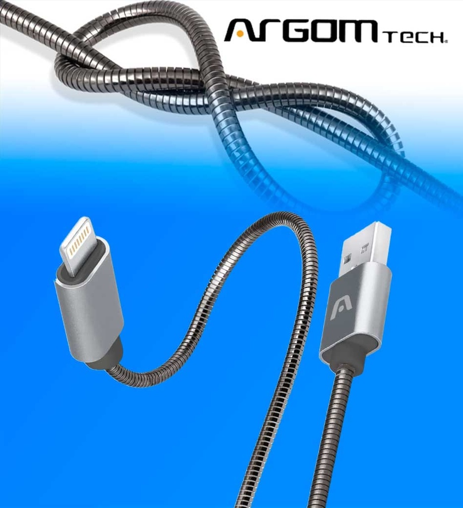 Cable Argom ARG-CB-0027GR Lightning a USB 2.0 Metal Trenzado Conector de Metal