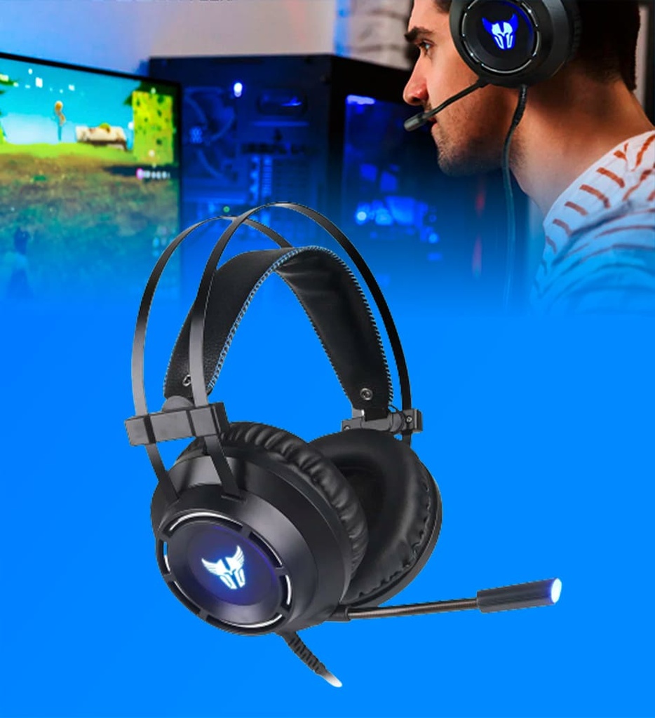 Headset Gaming Argom ARG-HS-2846BK Combat USB Color Negro y Azul
