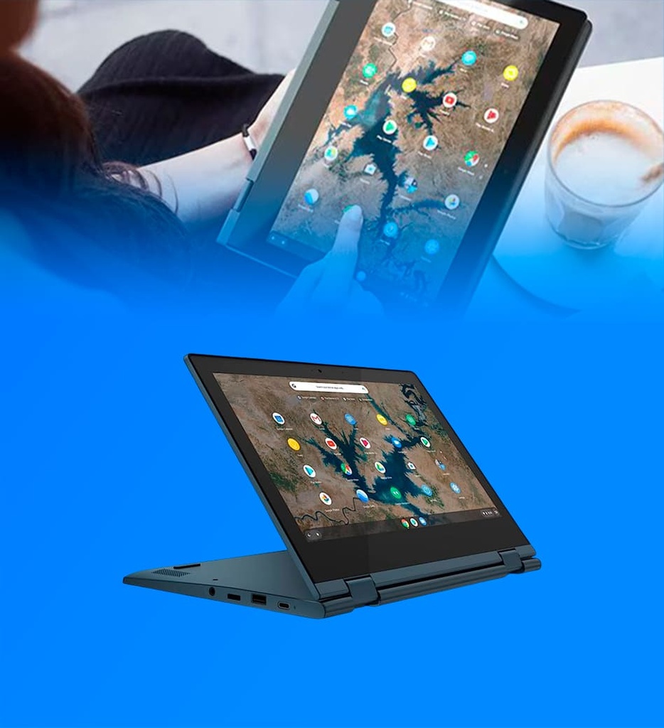 Laptop Lenovo Flex 3 11IGL05 Chromebook 2 en 1 Celeron Dual-Core N4000 64GB eMMC 4GB 11.6" 1366x768 Touchscreen Color Azul Nueva Caja Abierta