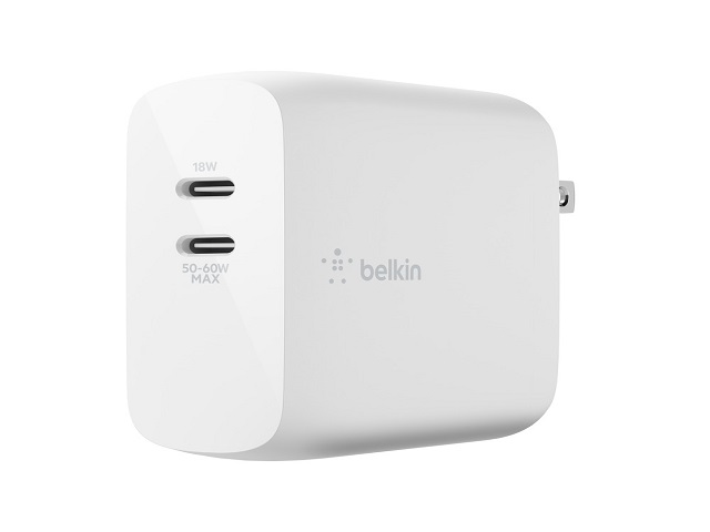 Belkin Dual GaN - Wall charger - 68 vatios - 3 A - Carga rápida / SP - 2 conectores de salida (USB-C con suministro de energía) - blanco