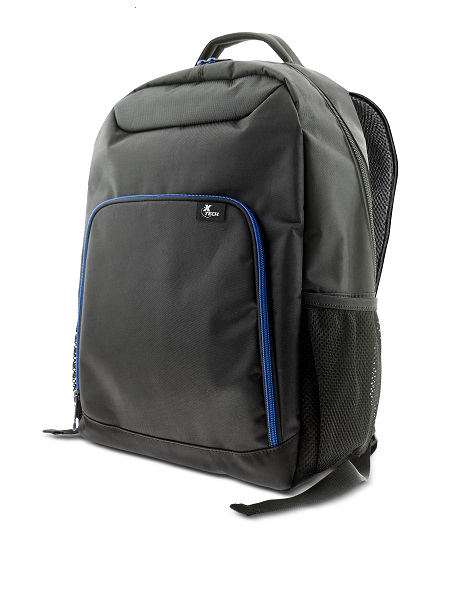 Xtech XTB-211 Mochila para laptop- 15.6" -  Poliéster -  Color Negro con detalles en azul - Bolsillo frontal para accesorios con organizador interior - Bolsillo de malla laterales