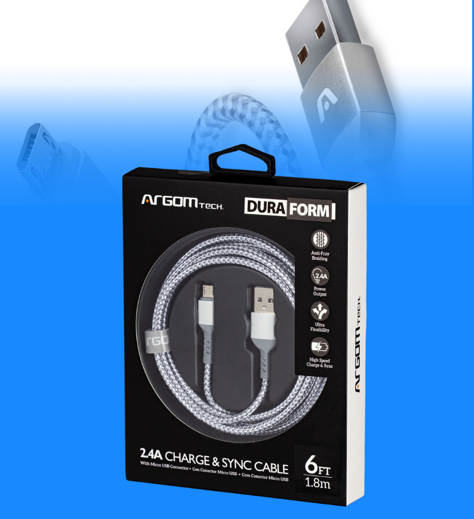 Cable Argom ARG-CB-0021WT Micro USB a USB 2.0 Nylon Trenzado 1.8mts Color Blanco