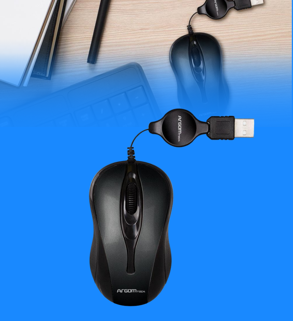Mouse Argom ARG-MS-0008BK Optico UBS Retractil 1000 DPI Color Negro