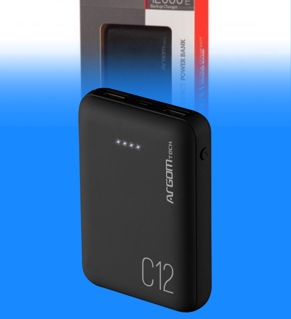 Cargador Portatil Argom ARG-PB-1138BK C12 12000 MAH Color Negro