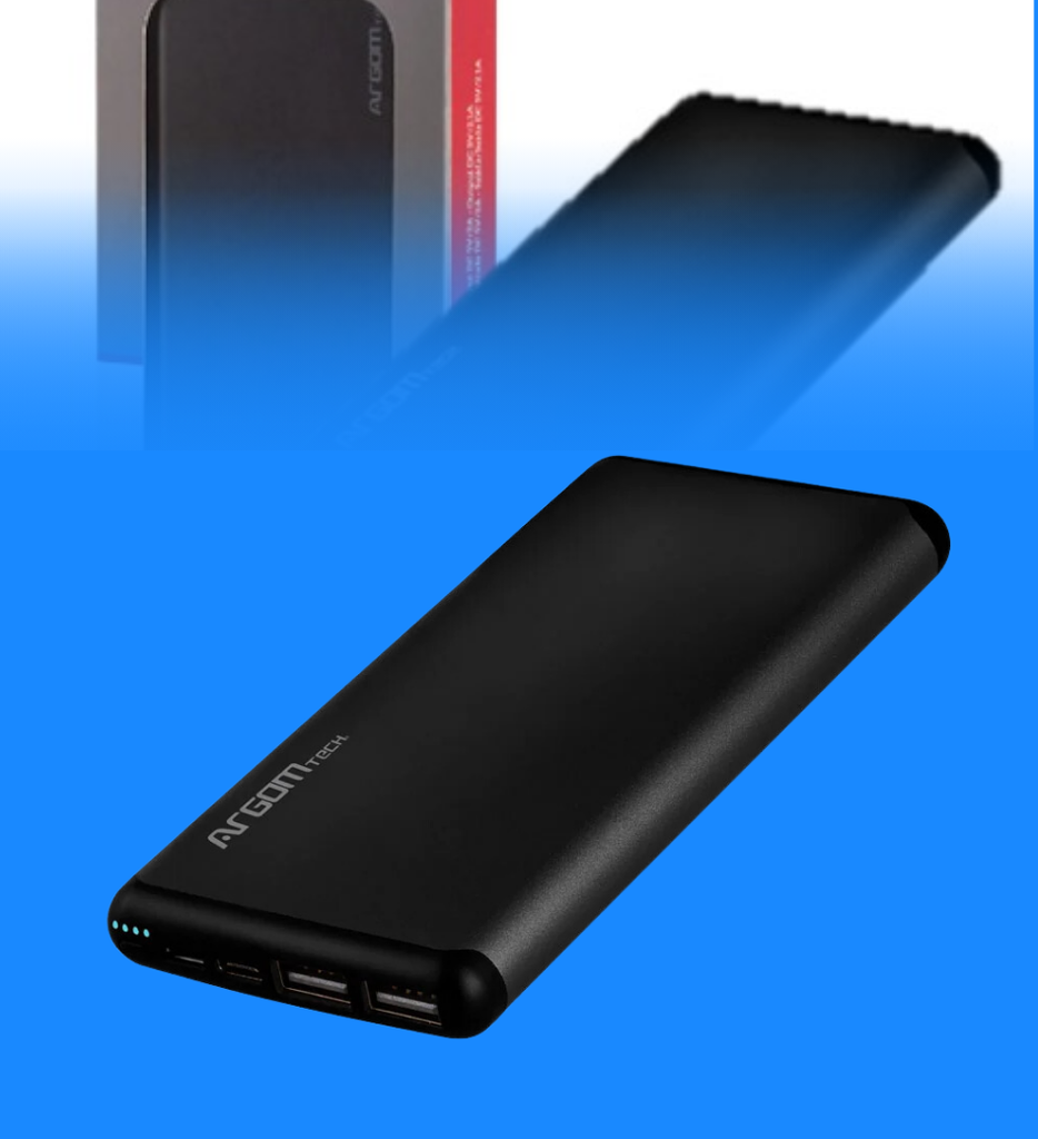 Cargador Portatil Argom ARG-PB-1150BK S12 Delgado de Aluminio 12000 MAH Entrada Doble Micro USB / T Color Negro