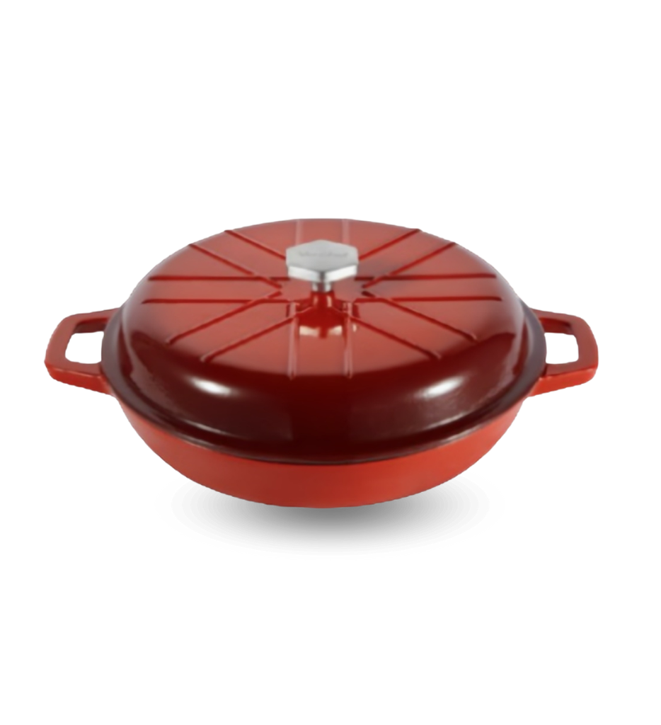 Olla Baja con Tapa Picca Forno 30" cm Hierro Funfido Color Rojo