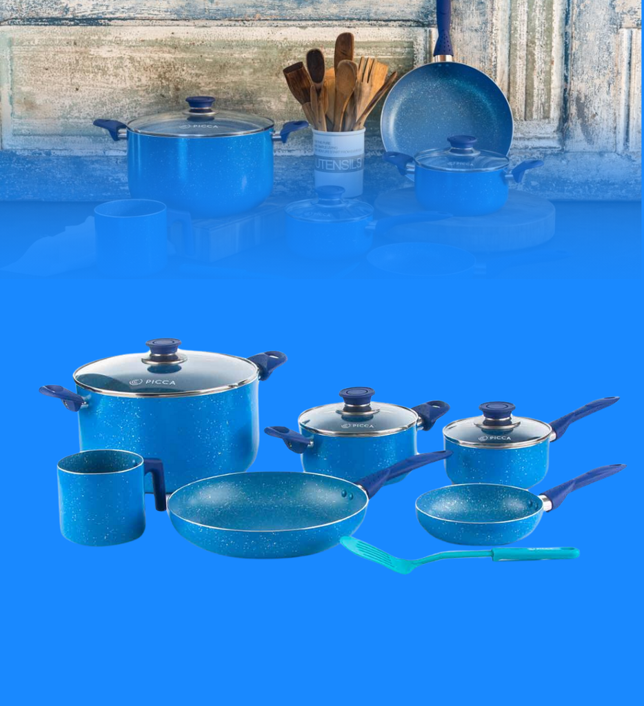 Bateria de Cocina Picca Lazio 10 piezas Color Azul con Puntos Plateados
