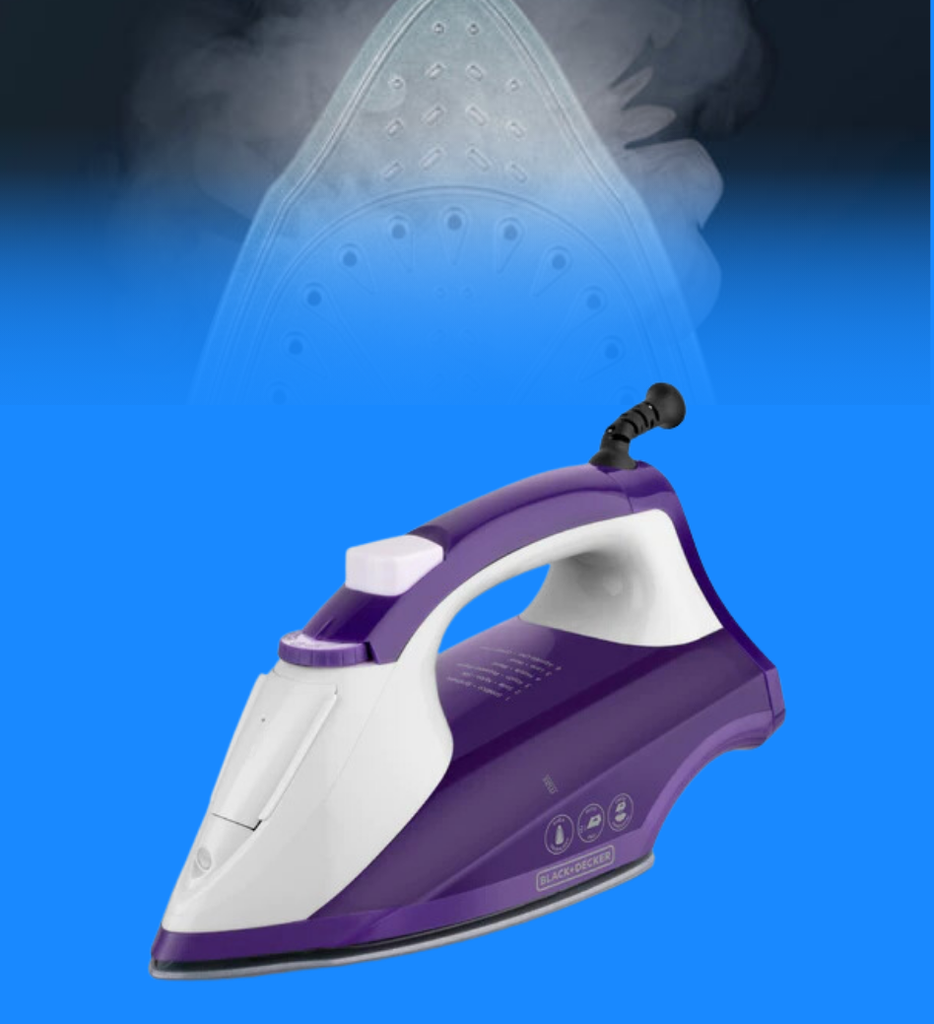 Plancha Para Ropa Black+Decker IR1840 1200 Watts Suela Ceramica GlideT Color Blanco con Morado