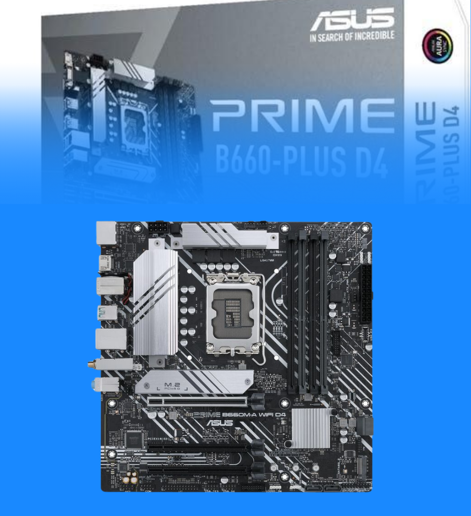 Tarjeta Madre Asus Prime B660M-A WiFi D4 Aura Sync LGA1700 Intel B660 USB 3.2 Gen2 WiFi 6 Tipo C Dual M.2 SATA Pcle X16