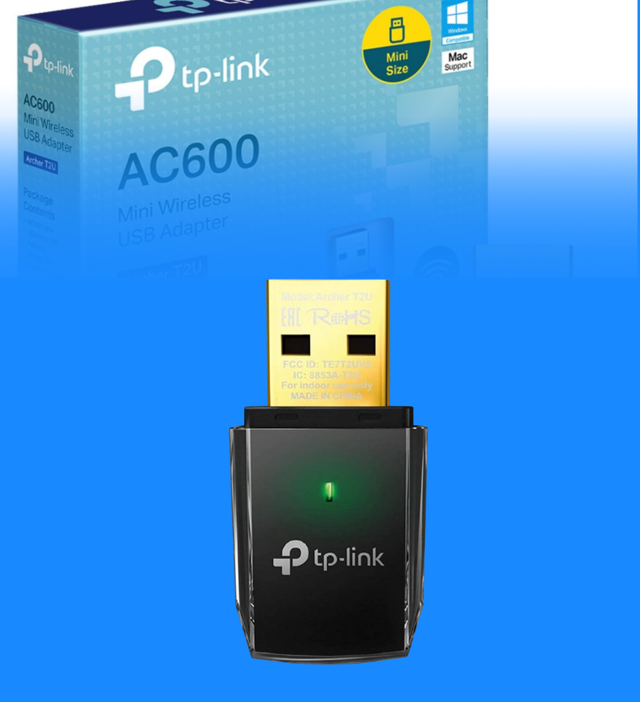Adaptador WiFi TP Link Archer T2U AC600 Inalambrico Dual Band Mini 433 Mbps en 5 GHz 200 Mbps en 2.4 GHz USB 2.0 