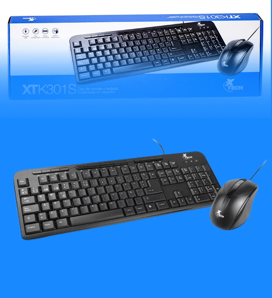 Combo de Teclado y Mouse Xtech XTK-301S Cableado USB