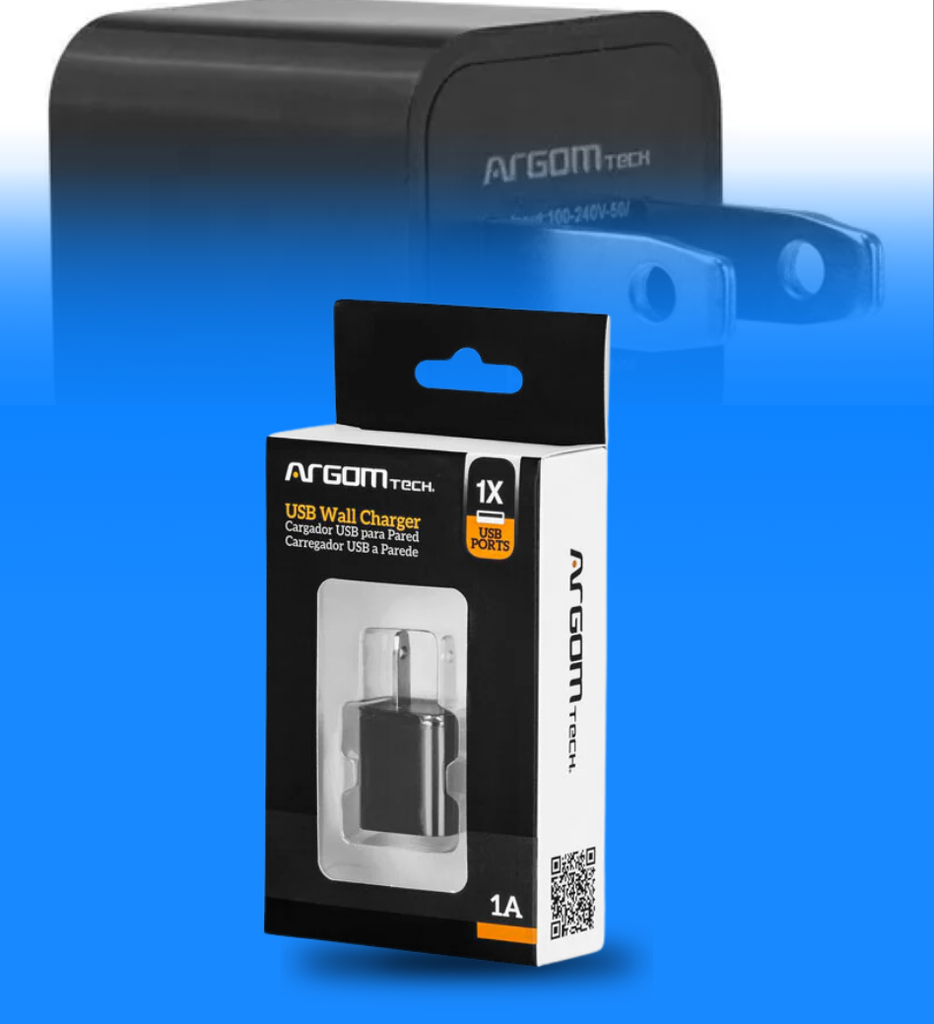 Cubo Cargador Argom ARG-AC-0104 USB Para Pared 1 Puerto USB 1A Color Negro