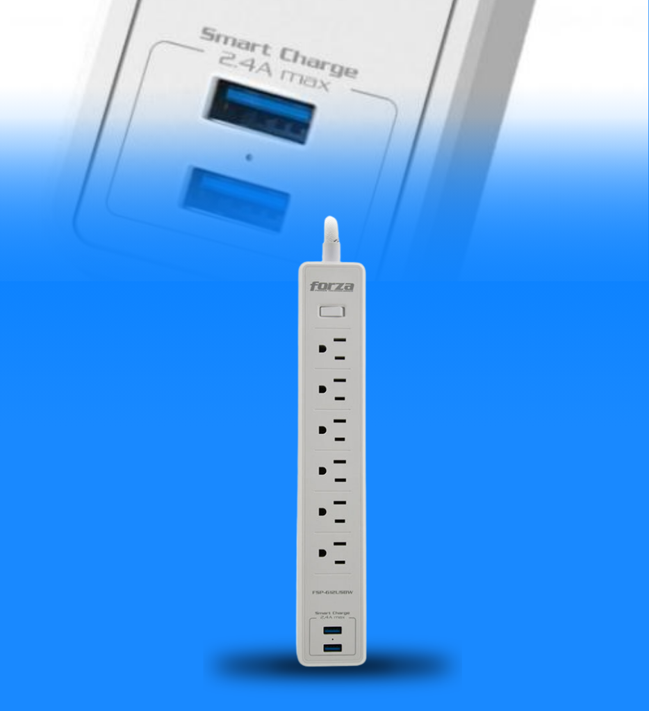 Protector de Voltaje Forza FSP-612USBW 110/220VAC 6 Tomas 2 Puertos USB Color Blanco