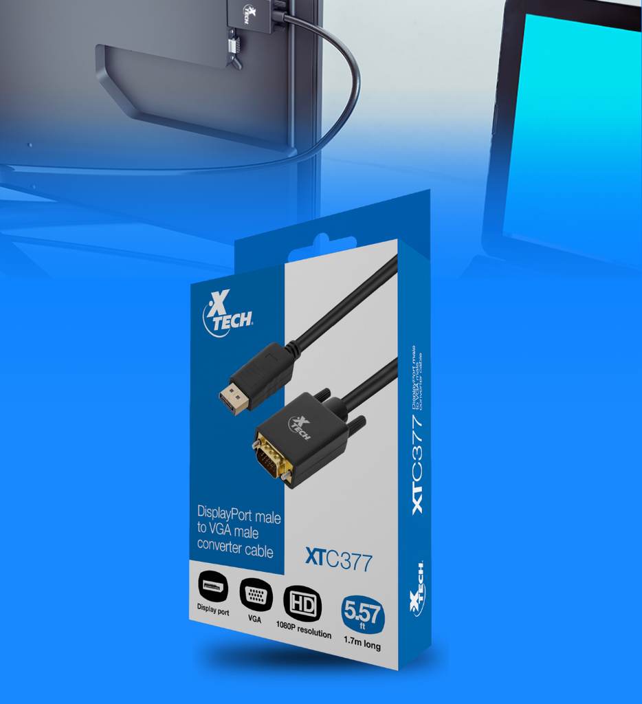 Cable Adaptador Xtech XTC-377 Display Macho a VGA Macho 1080P 1.7 Metros