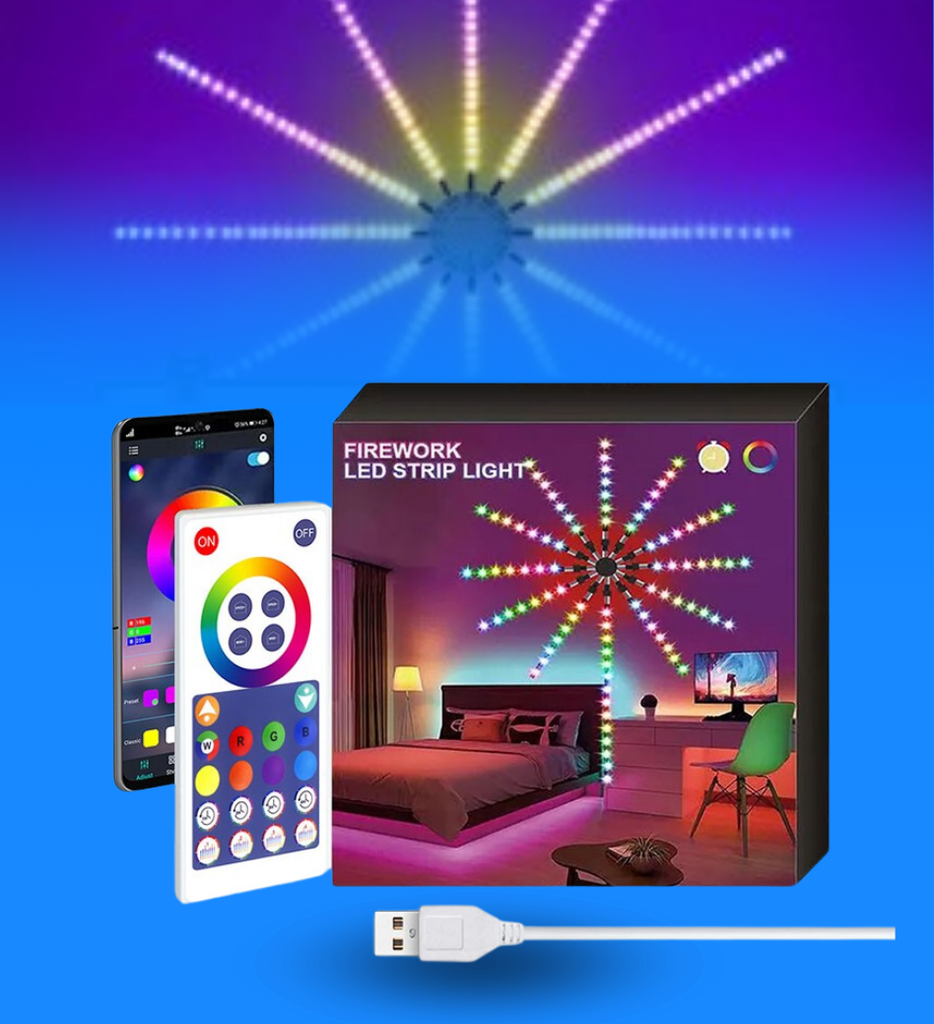 Tira de Luz Tuya PST-FW120 WiFi Estilo Fuegos Artificiales 120 LED RGB-IC DC5V/2A 6W 120 Luces