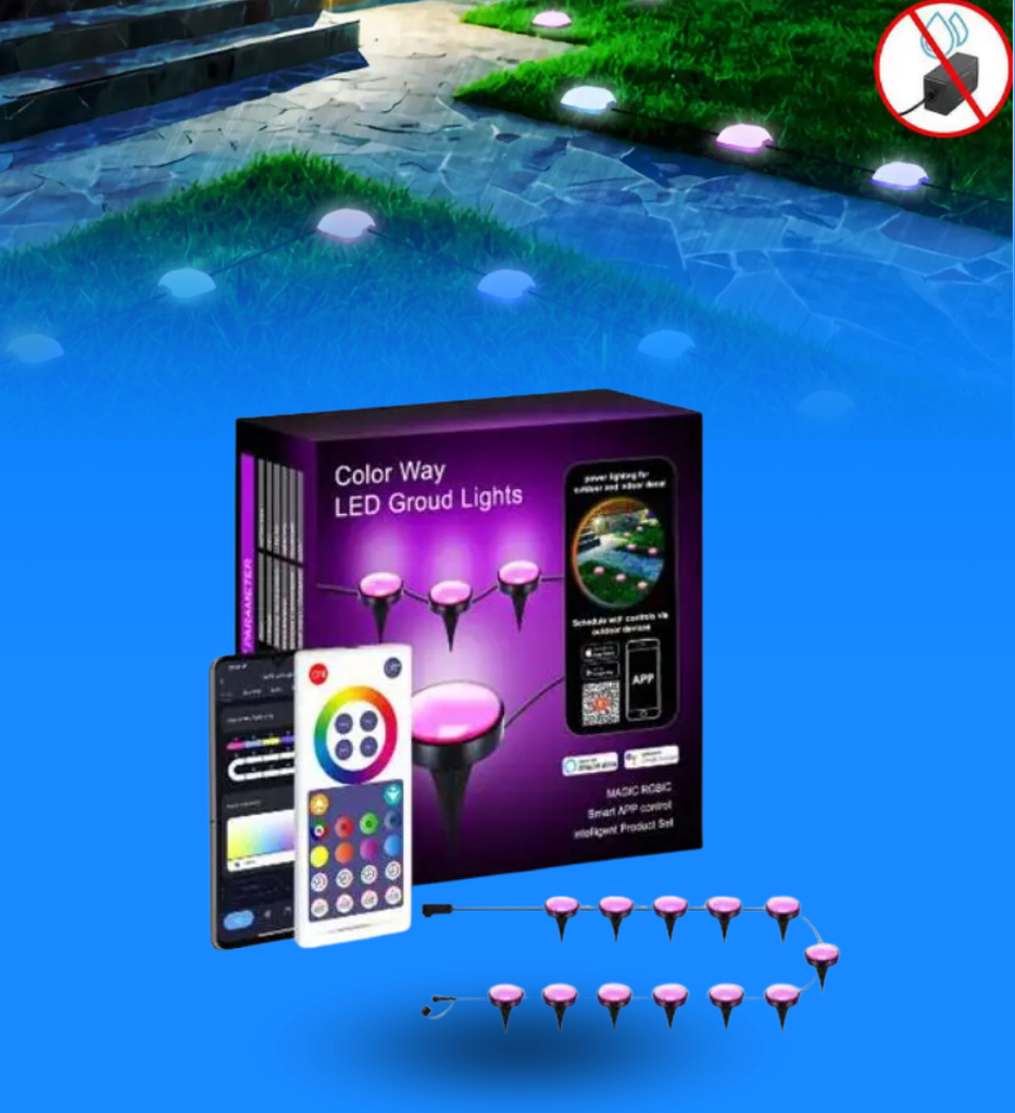 Luces de Exterior Tuya PST-GL15 WiFi RGB-IC LED DC12V/2A 12W 10 Metros 15 Luces A Prueba de Agua IP67 