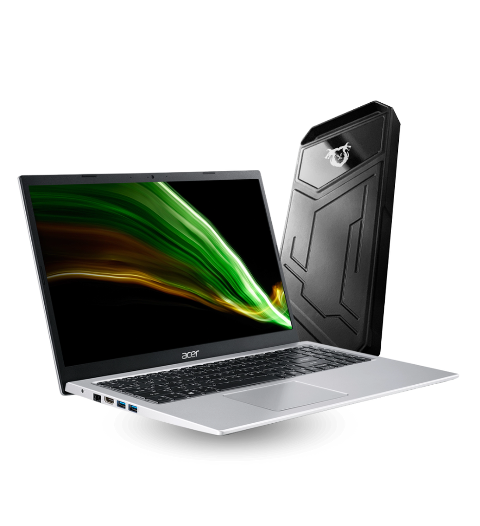 Laptop Acer Aspire 3 A315-59-53ER Core i5-1235U 256GB SSD 8GB RAM 15.6" 1920x1080 WIN11 Color Plateado Seminueva + Unidad de Estado Solido Externo Quimera QM-EXTZ5512 Tipo C a Tipo C RGB Metal 512GB