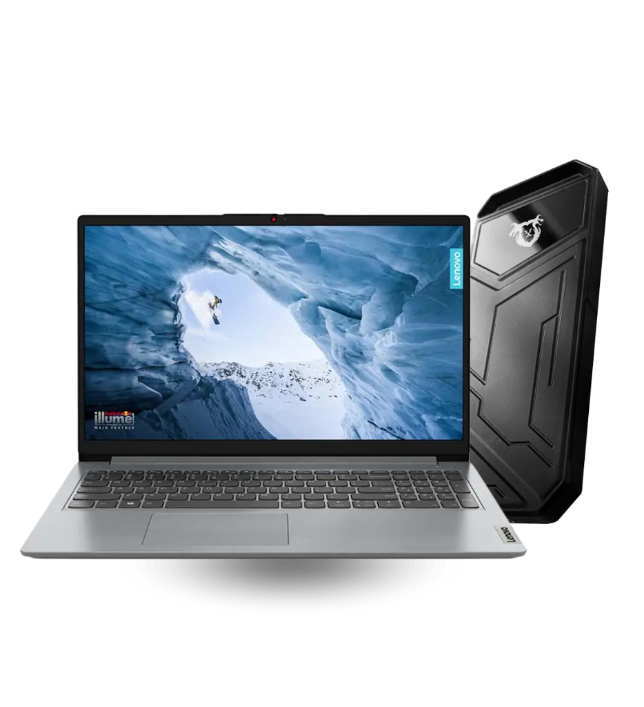 Laptop Lenovo IdeaPad 1 15IAU7 82QD003VUS Intel Core i5-1235U 1.3GHz 8GB RAM 256GB SSD 15.6" FHD Windows 11 Home Color Gris + Unidad de Estado Solido Externo Quimera QM-EXTZ5512 Tipo C a Tipo C RGB Metal 512GB