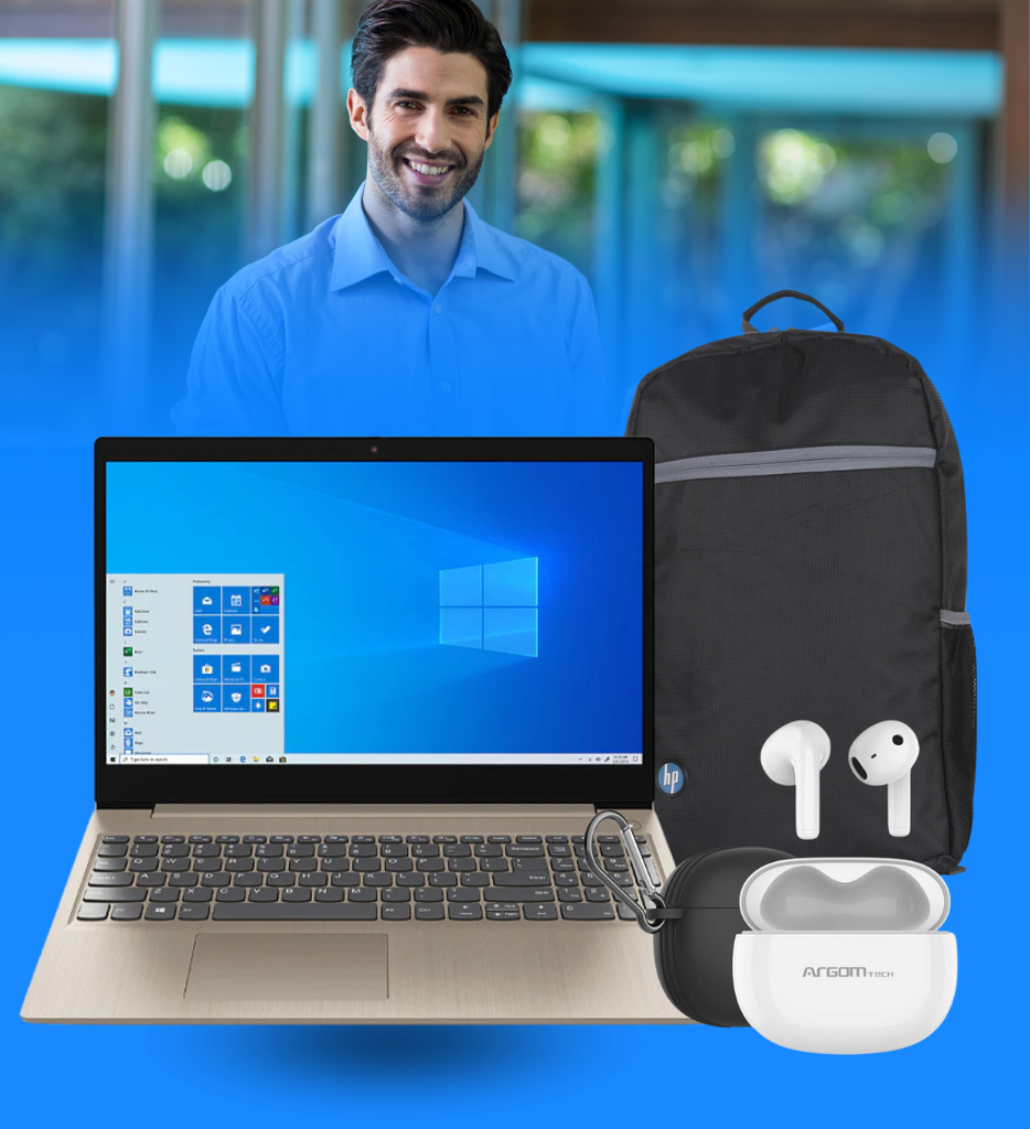 Combo Laptop Lenovo+ mochila color negro+ auriculares argom arg-hs-5056bk skeipodsE56
