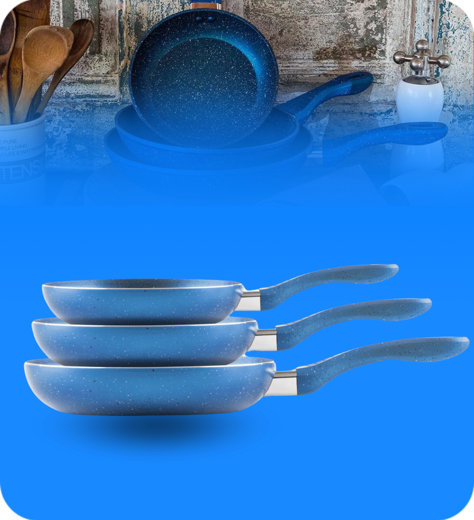 Juego de Sartenes Picca Milan PI003SSMA Milan 20 - 24 - 28 Cms Marmol Color Azul