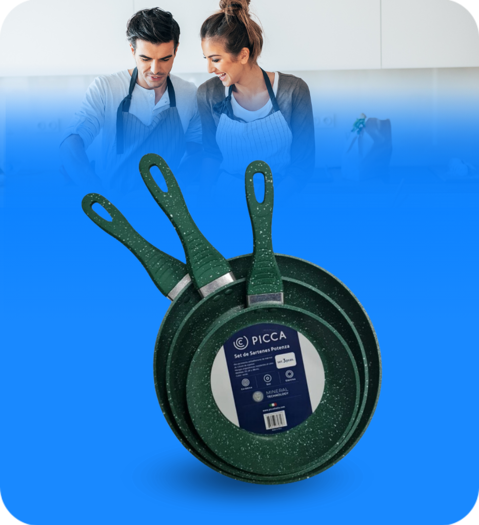 Juego de Sartenes Picca Potenza PI003SSMV 20 - 24 - 28 Cms Antiadherente Marmol Color Verde