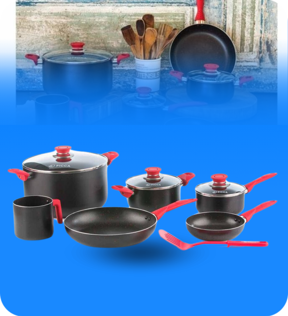 Batería de Cocina Picca Lazio PI0010BTN 10 Piezas Dyflon Color Negro con Puntos Rojos