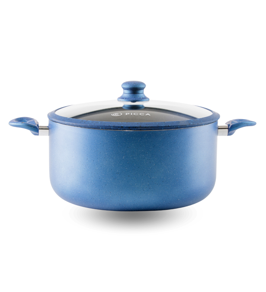 Olla Picca Nona PI0030OMA 2 Piezas 30 Cms Con tapa de Vidrio Color Azul