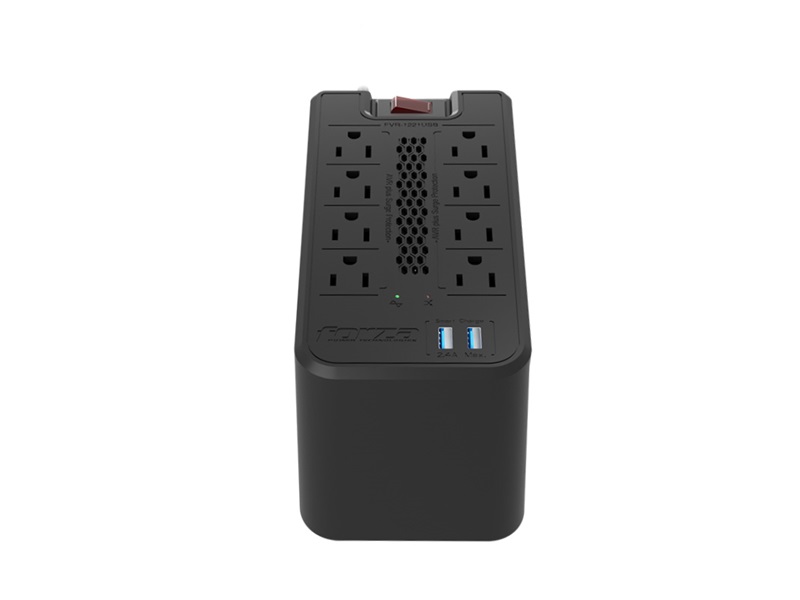 Forza - Automatic voltage regulator - AC 110 V - 8 Tomas de Corriente - 1200 VA - 600W NEMA 5-15 2-USB