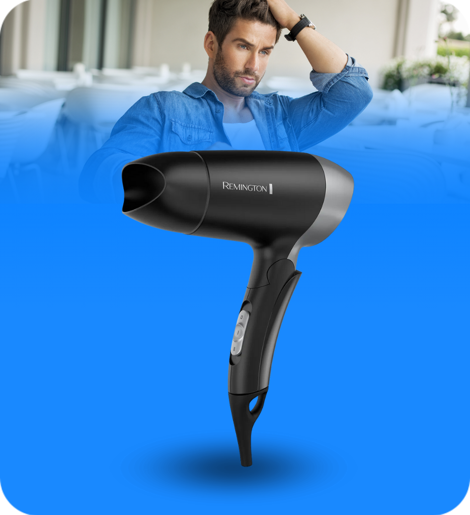 Secadora de Cabello Remington D2400 Para Viaje 1800W  Con Mango Plegable 2 Temperaturas y Velocidades Color Negro