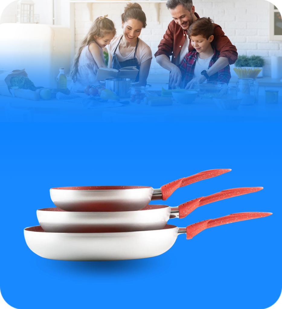 Juego de Sartenes Picca Roma PI003SSMO 20 - 26 - 30 cm Marmol Color Plateado con interior Rojo