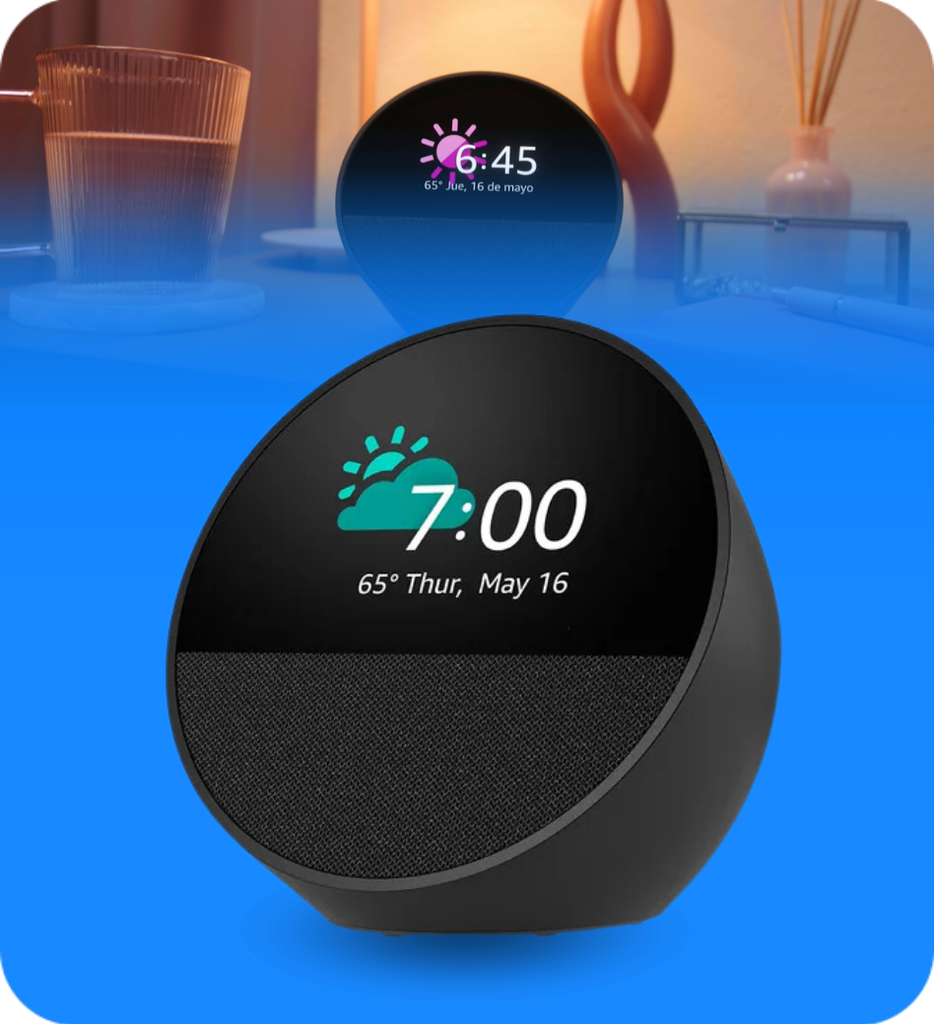 Bocina Inteligente Amazon Echo Spot con Reloj y Despertador Color Negro