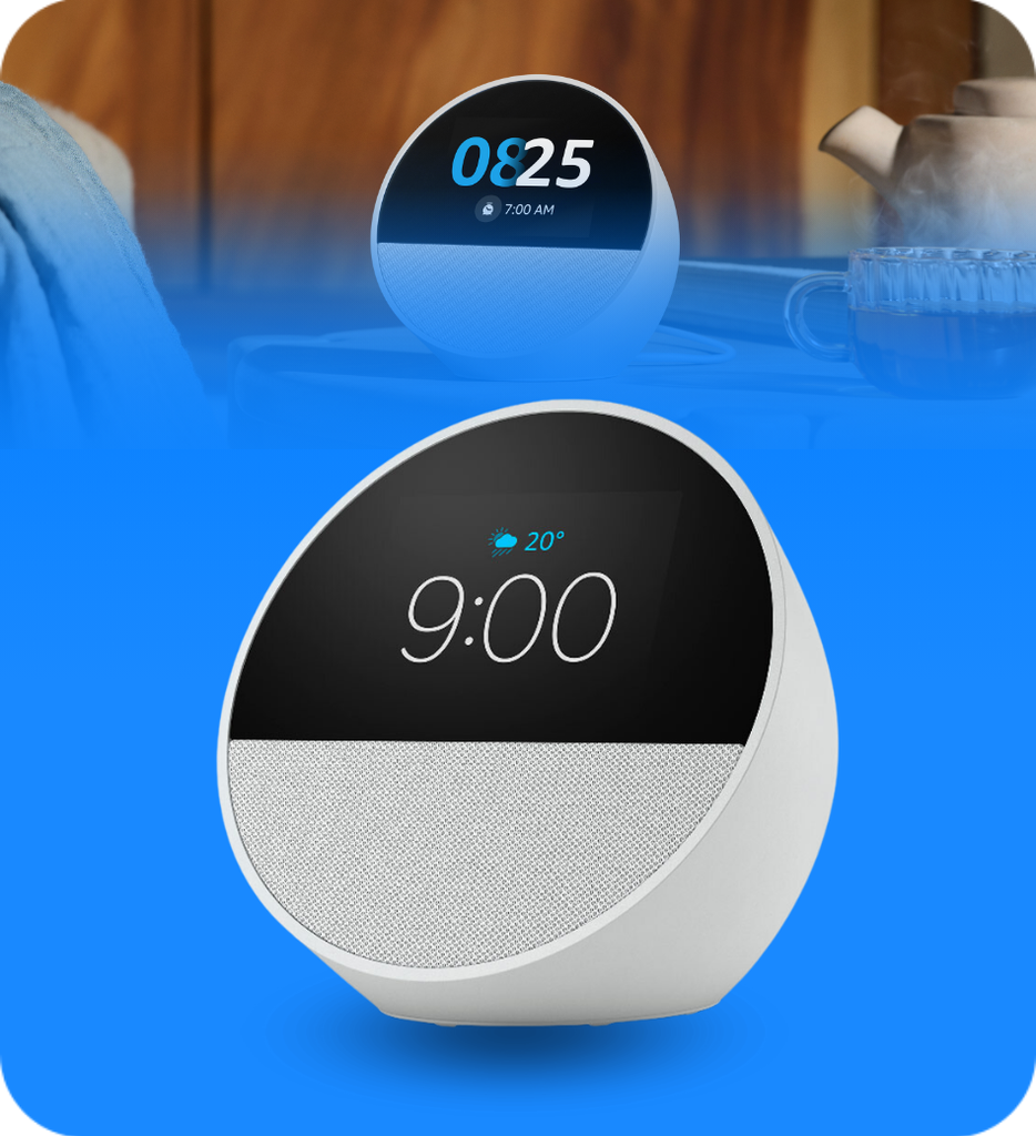 Bocina Inteligente Amazon Echo Spot con Reloj y Despertador Color Blanco