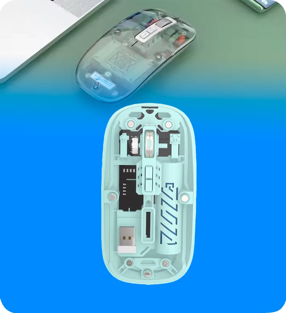 Mouse Tera TR-501BM-WK Transparente Inalambrico DPI 1600 Color Azul Cielo