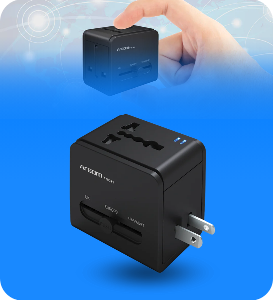 Adaptador de Viaje Universal Argom ARG-AC-0298BK Tipo C y USB con Carga Rapida