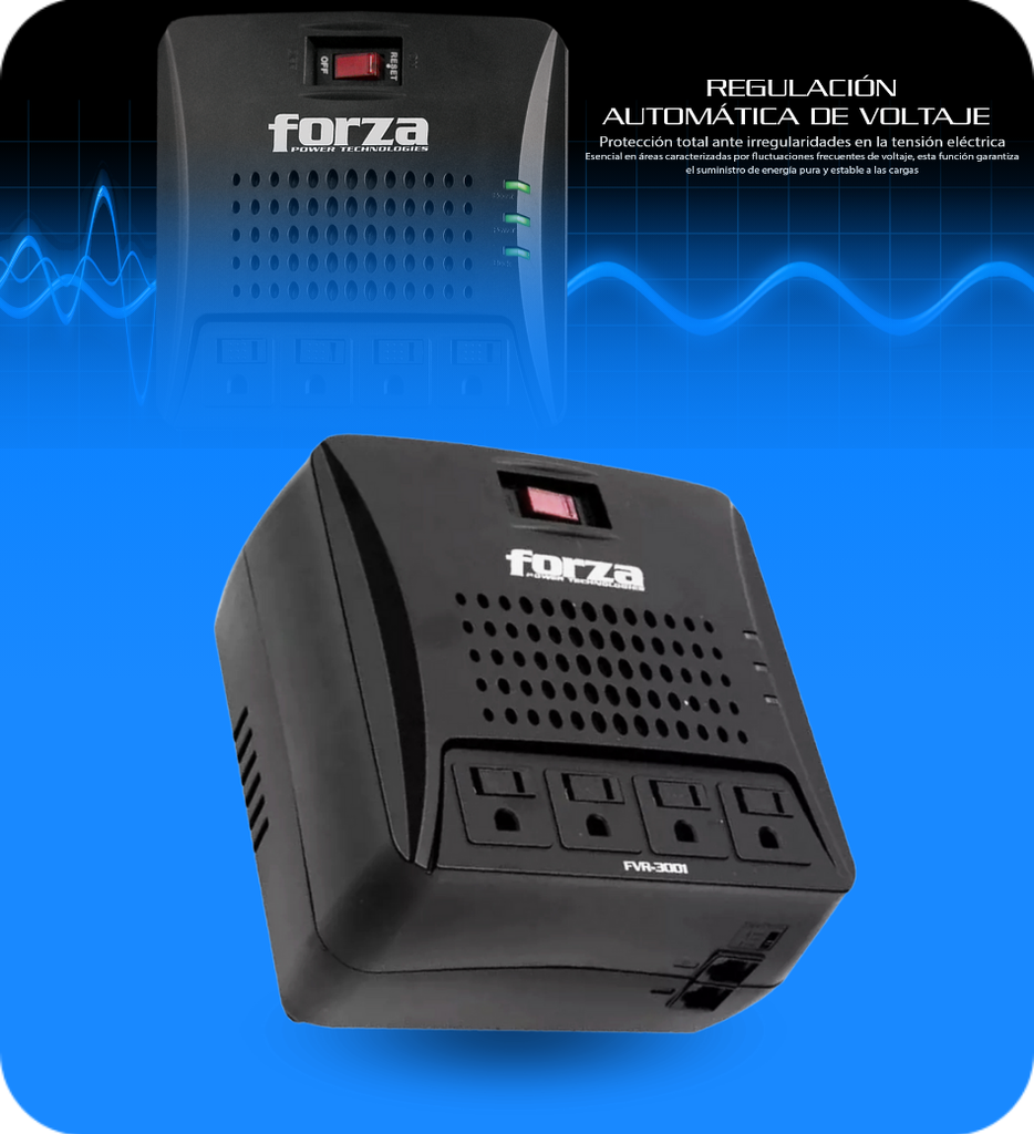 Regulador de Voltaje Automatico  FVR-3001  4 Tomas 3000VA-1500W 115V Color Negro