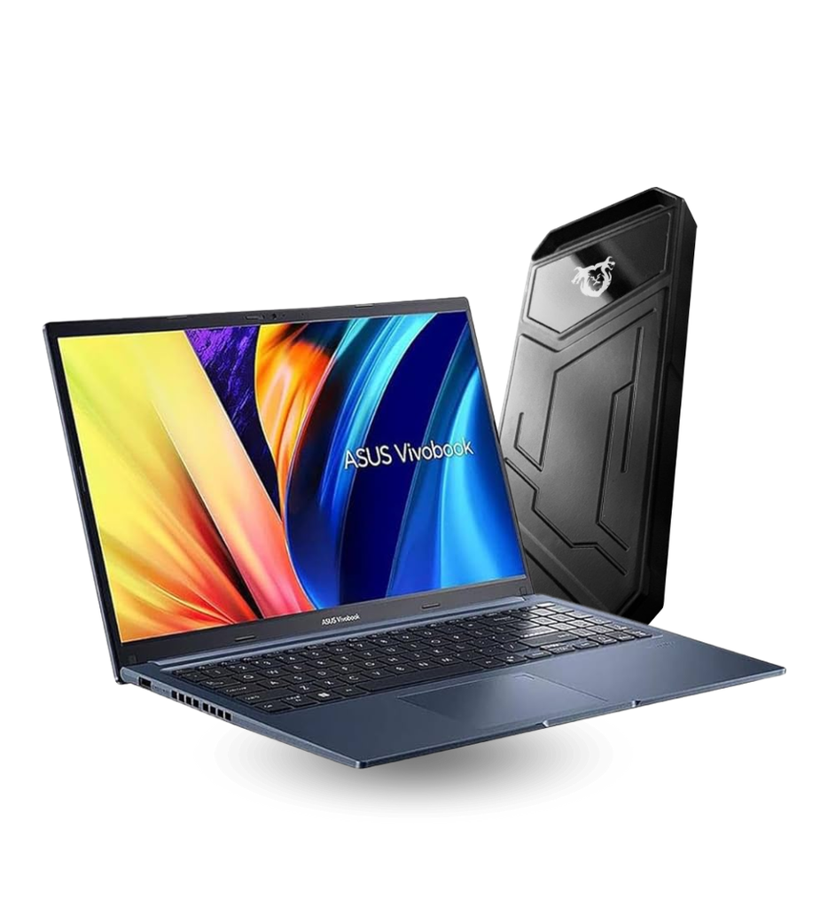 Laptop Asus Vivobook 15 M1502 M1502YA-RS51 AMD Ryzen 5 7530U 256GB SSD 8GB 15.6"+ Unidad de Estado Solido Externo Quimera QM-EXTZ5512 Tipo C a Tipo C RGB Metal 512GB