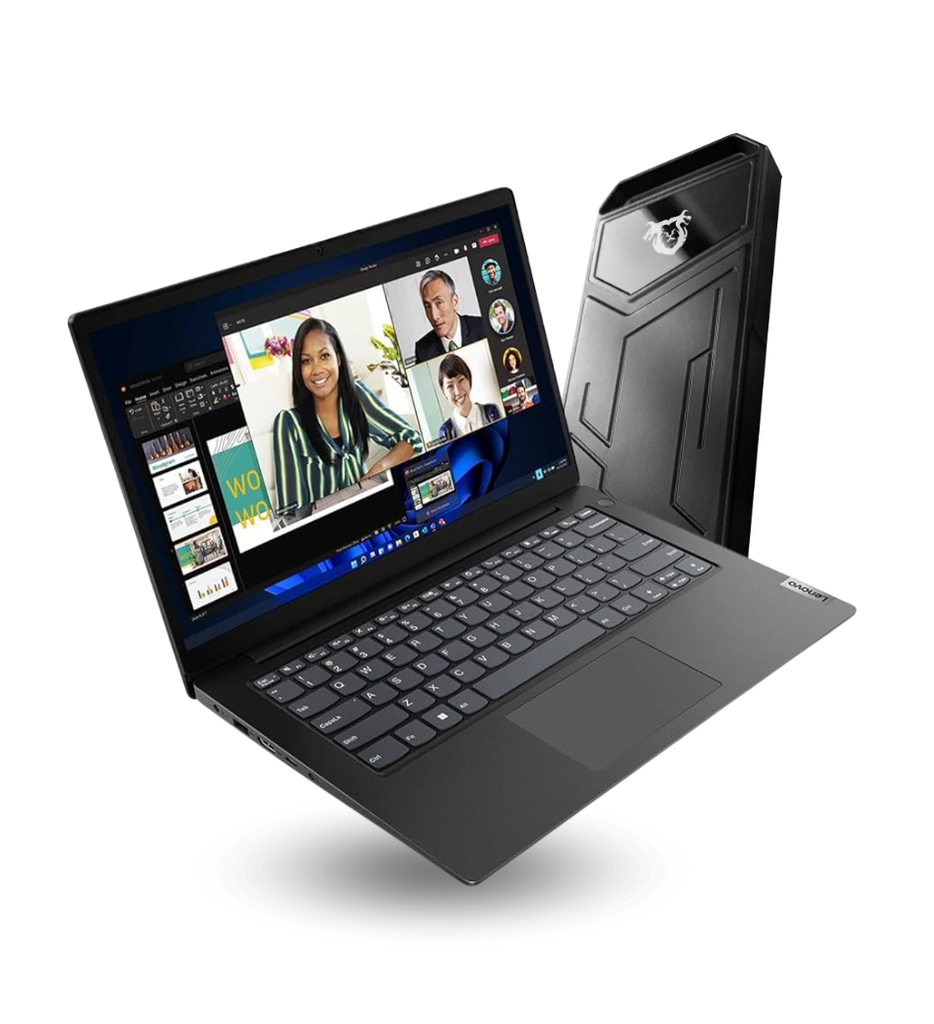Laptop Lenovo AMN AMD Ryzen 5 7520U 2.8GHz 256GB SSD 8GB RAM DDR5 14" 1920x1080 FHD WIN11 Pro Color Negro + Unidad de Estado Solido Externo Quimera QM-EXTZ5512 Tipo C a Tipo C RGB Metal 512GB