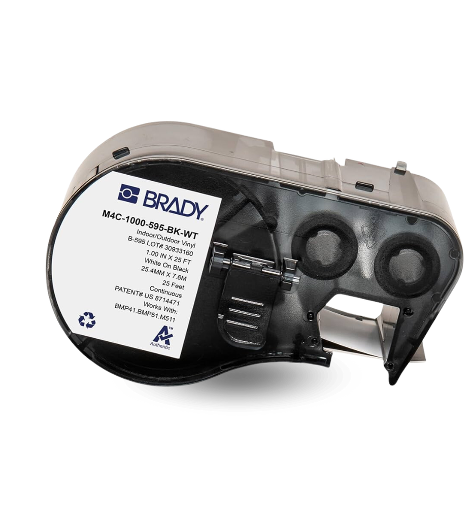 Cartucho de Etiquetas Brady M4C-1000-595-WT-BK Continuas de Vinil 1" x 25 Pies Negro S/ Blanco