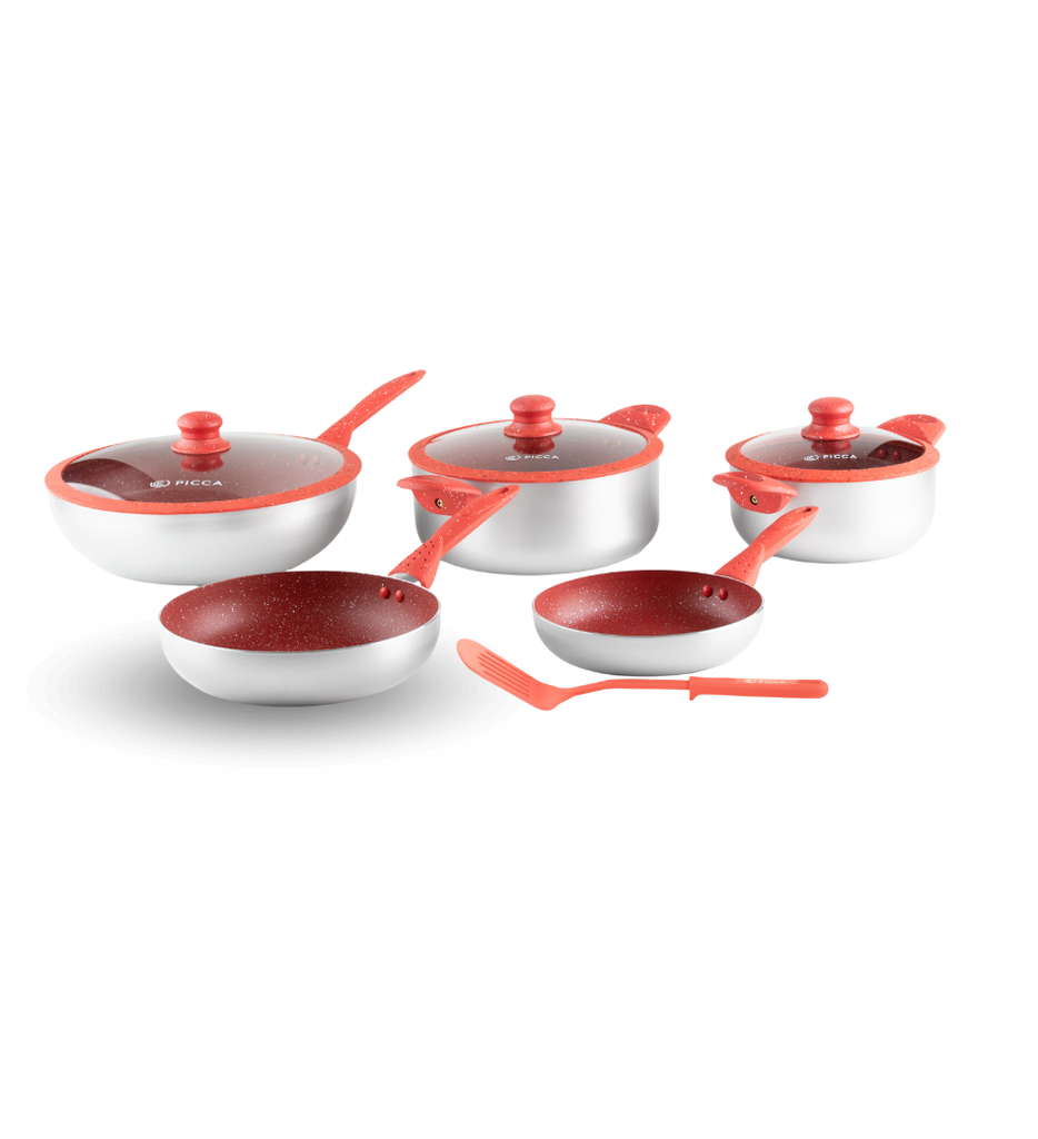 Bateria de Cocina Picca Roma PI009BMR 7 Piezas de Marmol Colo Rojo con Plata