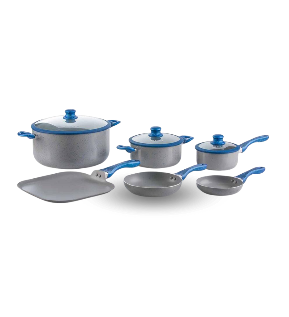 Bateria de Cocina Picca Bari PI009BMG 9 Piezas de Marmol Color Gris con Azul