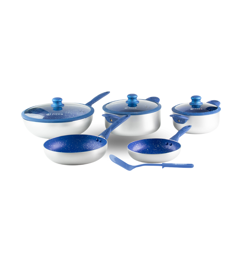 Bateria de Cocina Picca Bari PI009BMA 9 Piezas de Marmol Color Azul con Plata