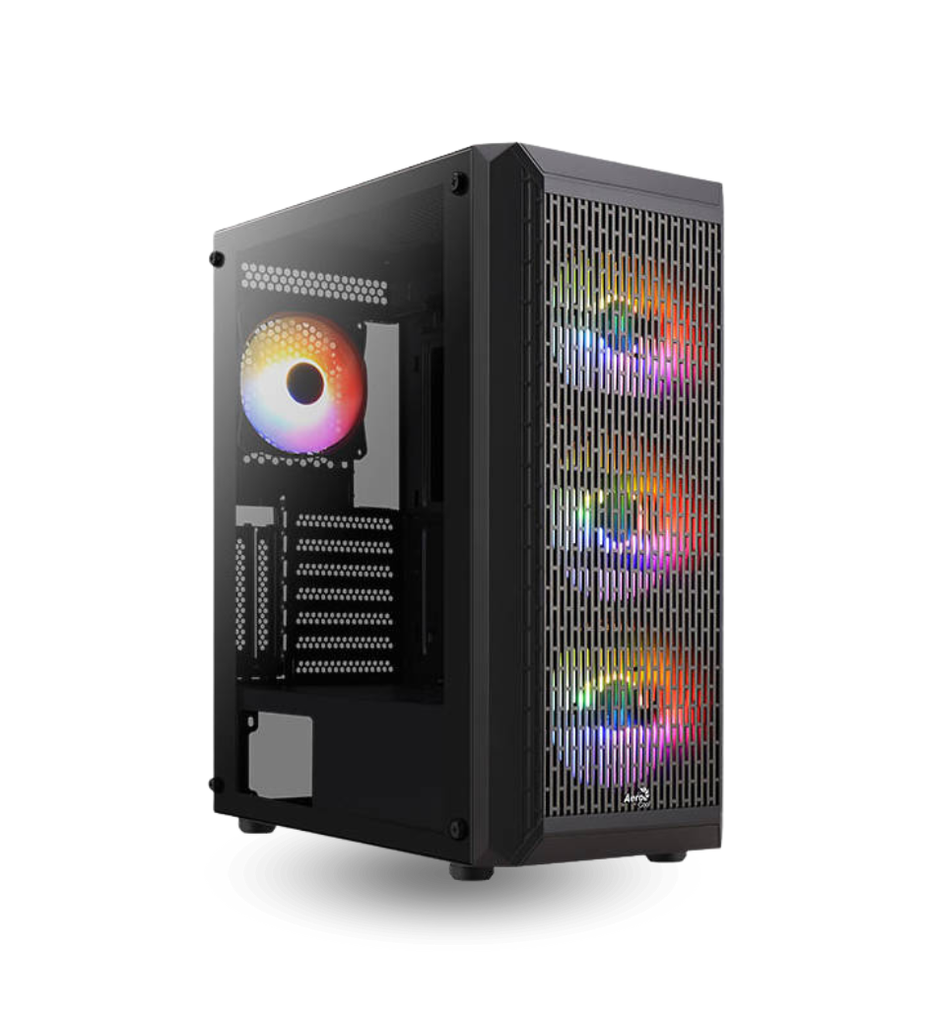 Case Gamer Aerocool BEAM-G-BK-V2 Torre Media Acero Con Panel Lateral de Vidrio y  3 Abanicos Frontales Con 1 Abanico Trasero Color Negro