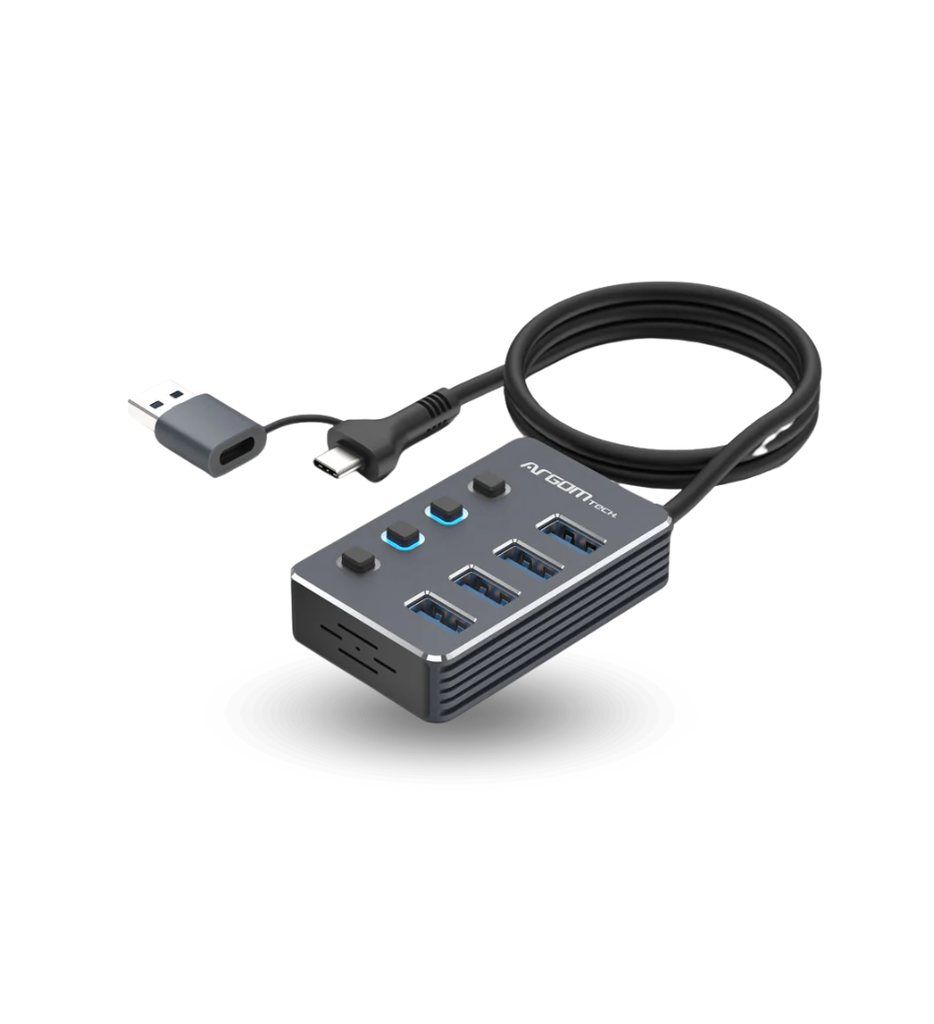 HUB Argom ARG-UB-0190 One Axess 2 en 1  USB A+C 4 Puertos USB 3.0 Interruptor 5GBPS con Cable 0.5MTS