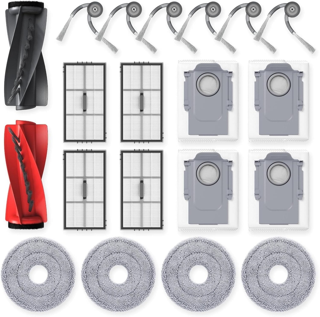 Accesorios Saros 10R Para Robot Aspirador y Trapeador  Roborock Saros 10R Piezas de Repuesto con 4 Bolsas de Polvo 4 Almohadillas Para Trapeador 4 Filtros HEPA 6 Cepillos Laterales Cepillo Principal Doble