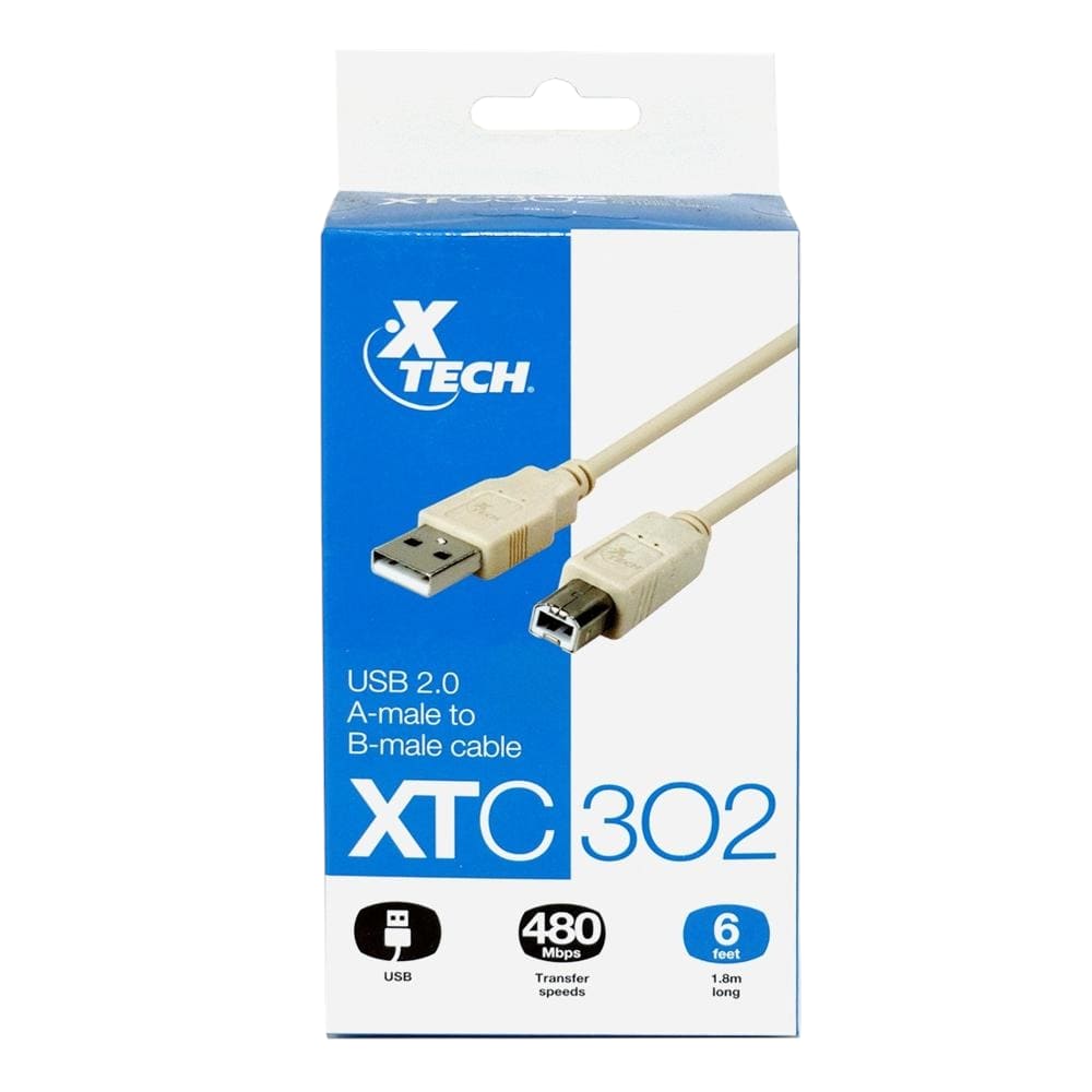 Cable Xtech Para impresora XTC-302 USB-B a USB-A Color Gris